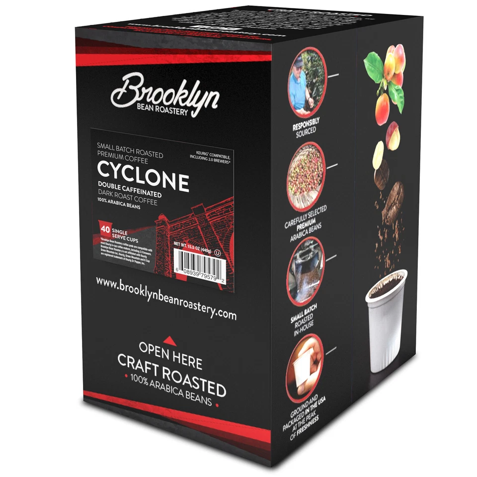 Brooklyn Bean Roastery, Sabor Oscuro Tostado Doble Cafeinado, 2.0 Keurig, 40 Ct Foto 2 de 4