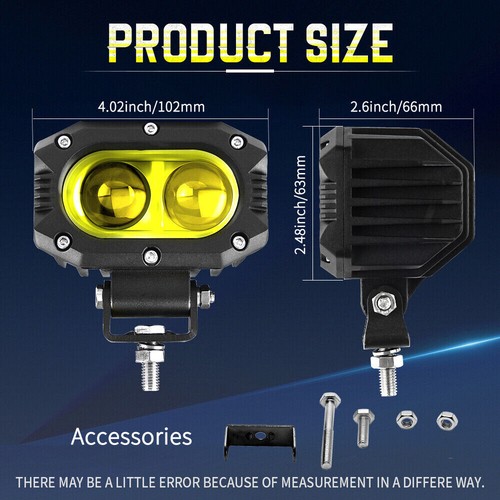 2PCS Yellow 4" LED Work Light Bar Spot Pods Fog Lamp /w Wiring Harness Kit - Picture 3 of 12