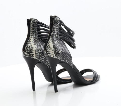 JustFab Womens Black Geometric Faux Leather Strappy Heel 5.5 EUR 38.5 - Picture 3 of 12