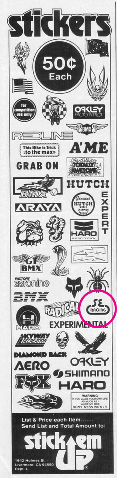 3x SE Racing BMX Stickers Decal Rub On Hutch Haro Kuwahara Torker JMC ...