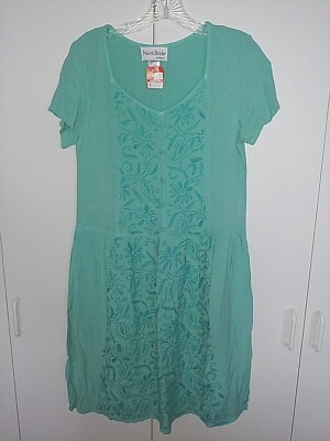Knitted Dress Northstyle Women's Dresses NORTH STYLE LADIES SS 100%  VISCOSE KNIT PULLOVER EMBROIDERED DRESS-S-NWT-COMFY