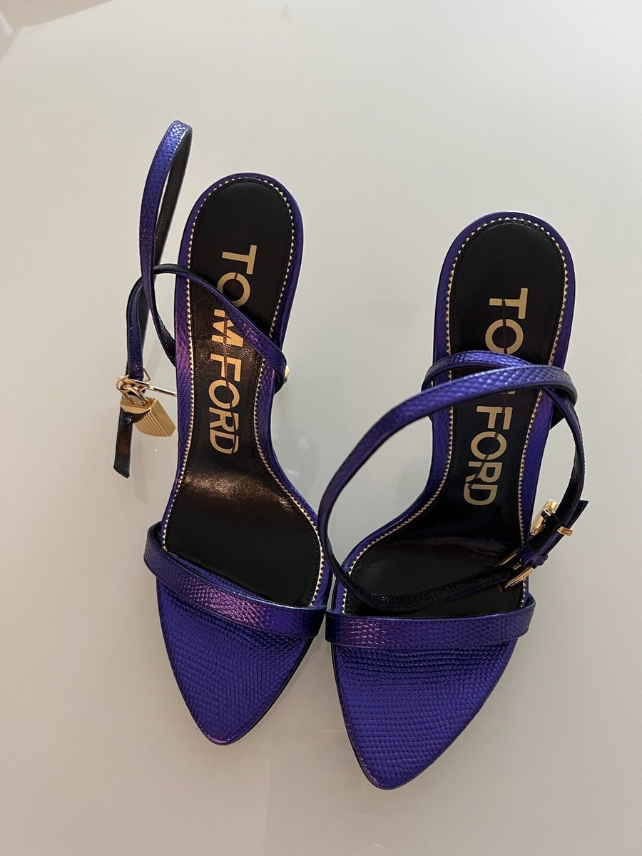 Tom Ford 4.3” heel Purple Padlock Leather Sandals Sz 7 US 37