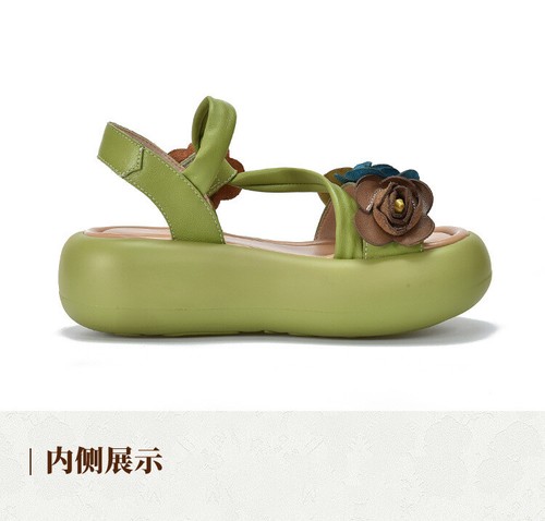 Sandalias retro de cuero genuino para mujer con suela gruesa con correa para pastel de esponja zapatos romanos - Imagen 9 de 15