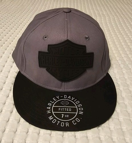 Harley Davidson Bar & Shield Fitted Hat Mens 7 1/2 Grey Motorcycle-NWT Authentic