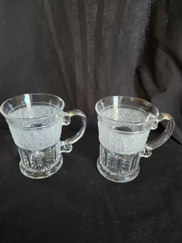Frosted Glass Mugs with Handles Crystal Clear Studios Japan Set of 2