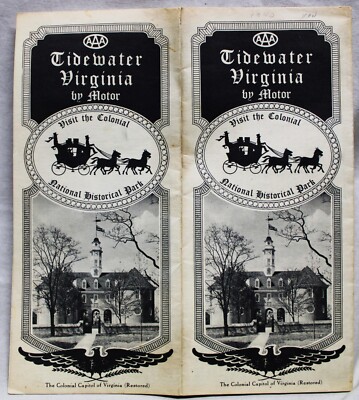 AAA AUTO CLUB HIGHWAY ROAD MAP 7 BROCHURE VIRGINIA TIDEWATER REGION 1940 VINTAGE