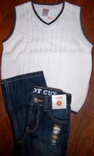 Jeans Set Bootcut 2pc Gymboree White V neck Sweater Vest Boy size 3 New