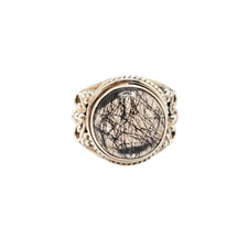 Sterling Silver Round Rutilated Quartz Cabochon Ring, US Size 8.25