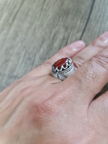 VINTAGE AGATE STONE RING STERLING SILVER JEWELRY HANDMADE عقيق خاتم - Picture 21 of 23