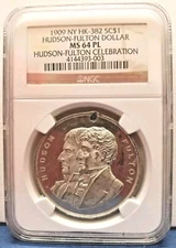 1909 NY HK-382 SO-CALLED DOLLAR HUDSON-FULTON CELEBRATION NGC MS 64 PL