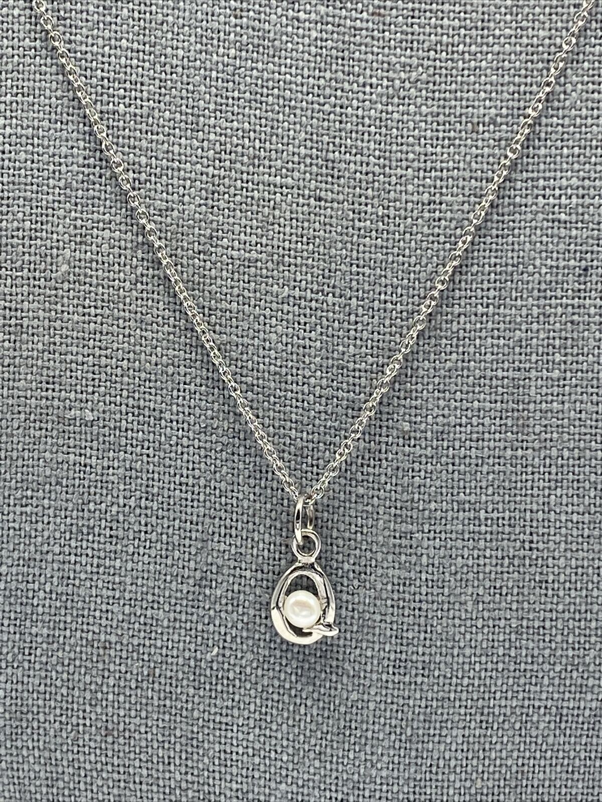 Sterling Silver Necklace Faux Pearl Pendant Estat… - image 1