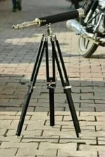 Antique Nautical Floor Standing Brass 18 Inch Telescope With Wooden Tripod Stand