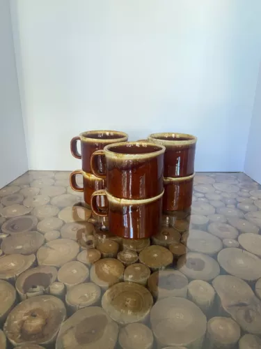 Vintage McCoy Pottery 8oz Mug Cup Brown Drip Glaze Coffee USA Set of 6