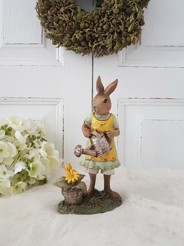 Hasenmädchen Hase Hasenkind grün gelb - Höhe 16 cm - Hasendeko Figur - Osterhase - Bild 5 von 5
