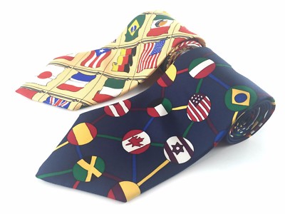 Vintage (Lot of 2) World Cup Soccer Global Flags Italian Silk Ties USA NEW 