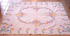 AA AMERICAS ANTIQUES ANTIQUE PASTEL FLORAL APPLIQUE QUILT EXCELLENT 1940s