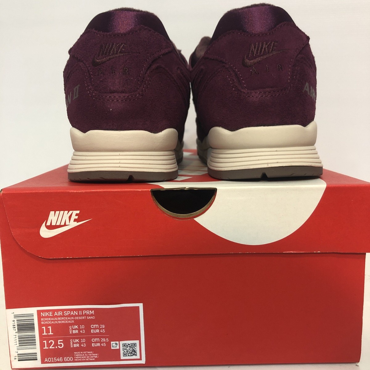 Nike Air Span II PRM Bordeaux Maroon Suede Shoes‎ AO1546-600 Men’s size 9.5 NEW! Nike Men main image 2