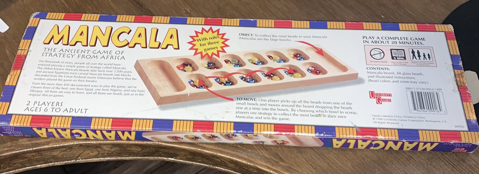1995 MANCALA Wood Board Game University Games Ancient Game of Strategy  Africa 794764099164 | eBay