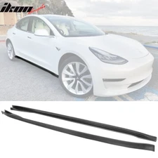 Fits 17-25 Tesla Model 3 Side Skirts IKON Matte Black PP Rocker Panel Extension