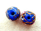 ANTIQUE 2 PCS  COBALT BLUE WEDDING CAKE GLASS TRADE BEADS  PINK & WHITE  FLOWERS — photo 3