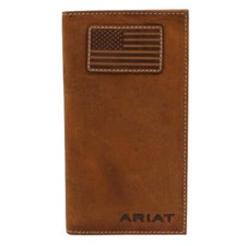 A3548344 Ariat Men's Logo Flag Patch Brown Rodeo Wallet NEW
