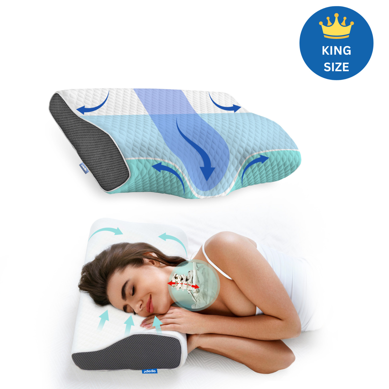 | DERILA | Memory Foam King Size Kopfkissen für Seiten, Rücken und Bauchschläfer