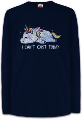 I Can't Exist Today Kinder Langarm T-Shirt Einhorn Einhörner Schlafen Müde
