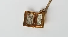 Vintage Gold Filled Bible Book Locket Necklace with Printed Lord's Prayer