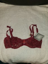 VTG NWT Oscar de la Renta Sheer Lace Bra Unpadded Underwire Union 34B Burgundy