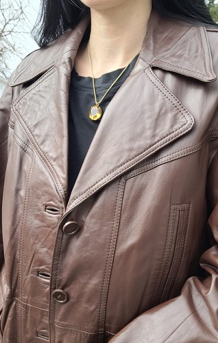 Vintage 70s Sears Leather Shop Men's Brown Leather Lined Jacket Coat Size 40R - Picture 3 of 9