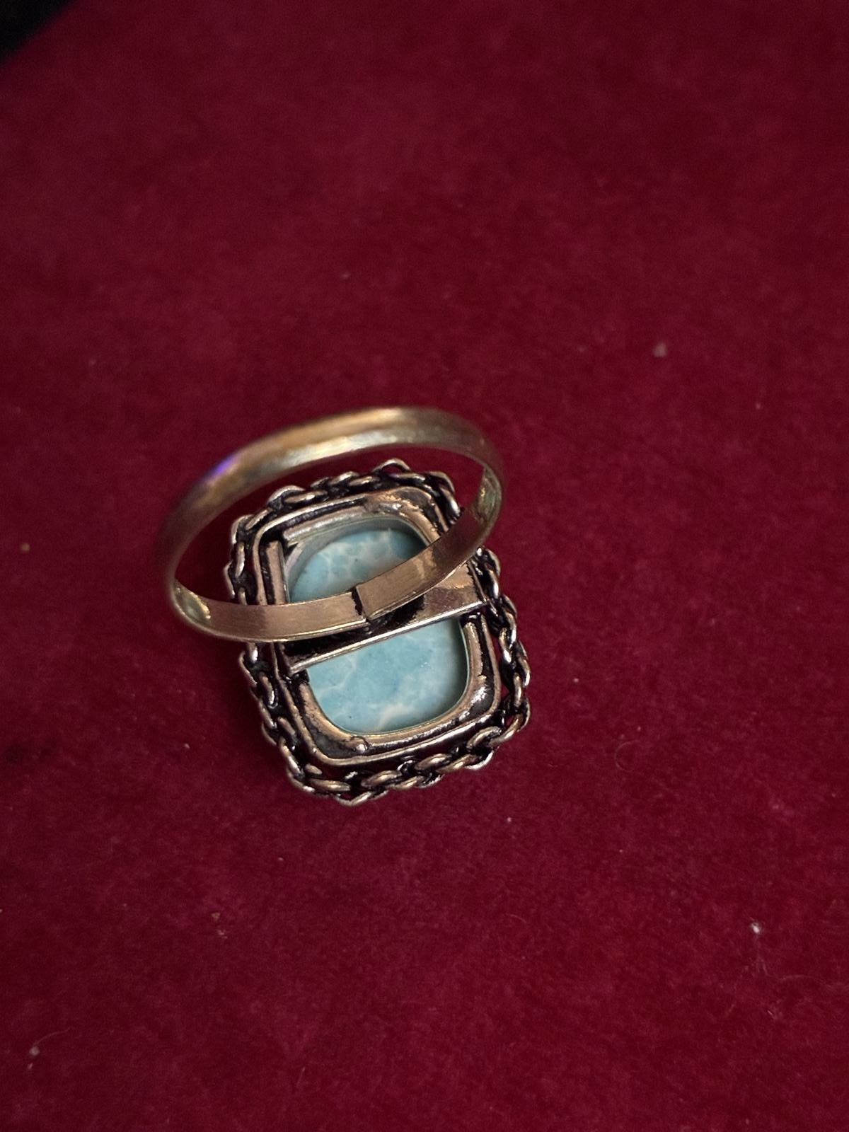Rectangular Larimar Gemstone Silver Plated Ring S… - image 3
