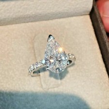 2 Ct Pear Cut Lab Created Diamond Solitaire Wedding Ring 14K White Gold Plated