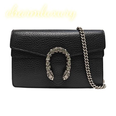 Gucci Dionysus Super Mini Bag Black Calfskin Leather Crystal Buckle Shoulder Bag