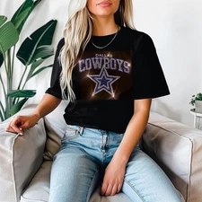 Dallas Cowboys UNISEX New Crewneck or VNeck Bling Tshirt for Women Sm -4X