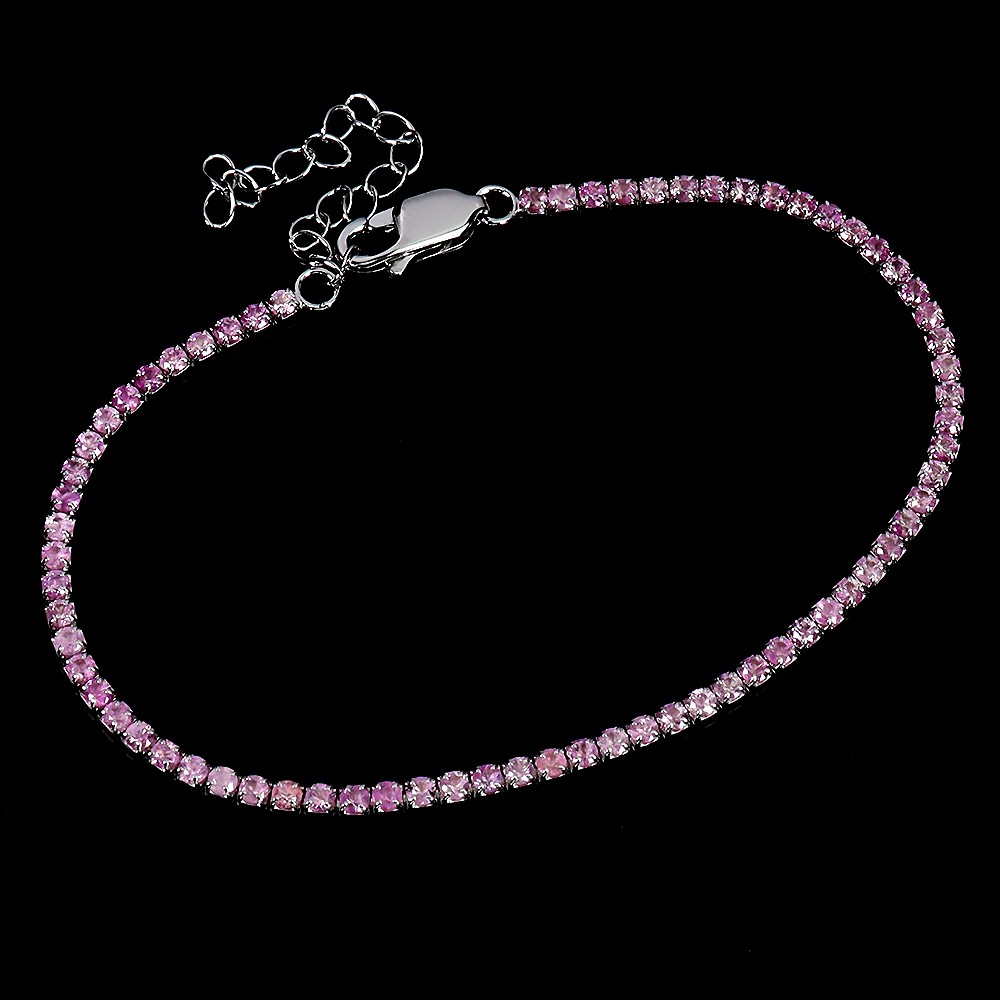 925 Sterling Silver Bracelet Pink Sapphire Round Diamond Cut 2mm Gemstone 8in