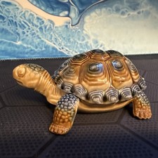‘Wade’ Porcelain Figure Tortoise Turtle Trinket Pot Blue Brown With Lid     