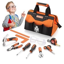 10-Piece Kids Tool Set with Real Hand Tools Durable Storage 10 Piece Orange