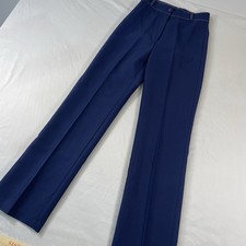 VTG 70s Sears Poly Double Knit Disco Pants Girls 12 Slim Navy Contrast Stitch