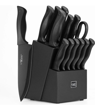 HUNTER.DUAL 15 Pcs Kitchen Knife Set with Block Self Sharpening, Black *NEW*