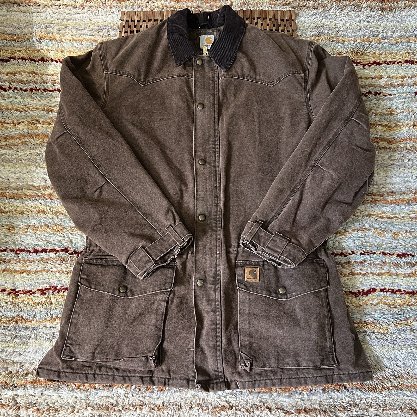 Carhartt Vintage C52 Canvas Barn Ranch Jacket XL Brown Blanket Lined Chore