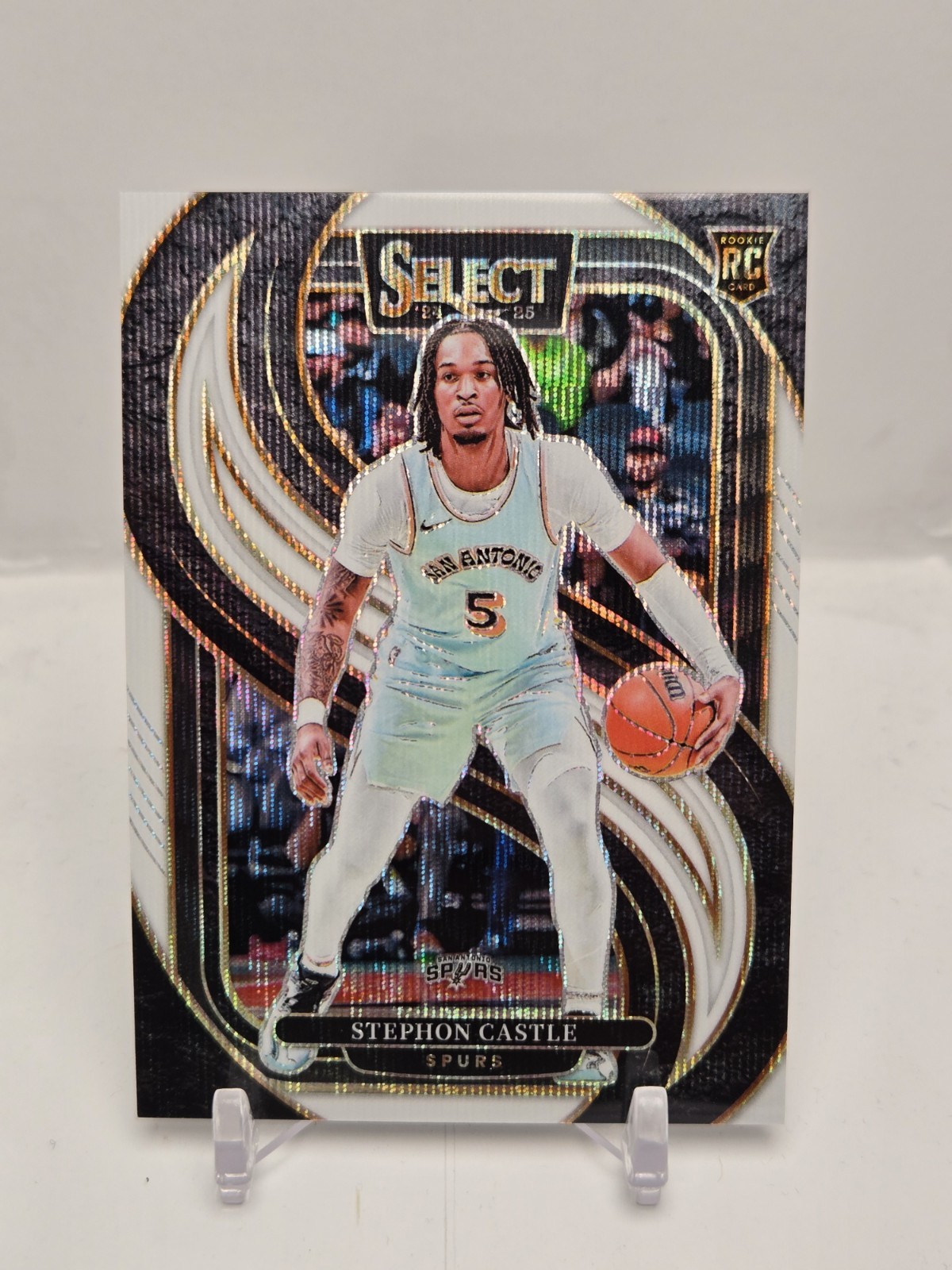 2024-25 Panini Select Premier Level Stephon Castle RC White Wave 99/99 Spurs 