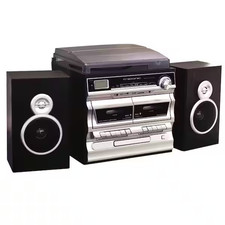 3-Speed Turntable with CD Player, Double Cassette Player, Bluetooth, FM Radio an