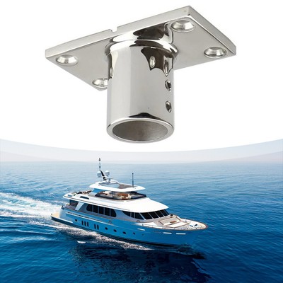 Stainless Steel 316 90 Degree Boat Handrail Fitting - 22mm Tube, Rectangular Marine Rail Fitting With Round Base - View #2