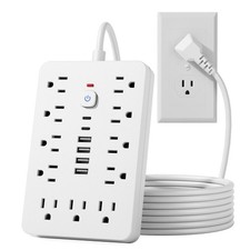 15 FT Flat Plug Surge Protector Power Strip 11 AC Outlets 6 USB 1250W/10A