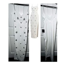 Lulus Completely Regal White Rhinestone Sleeveless Column Maxi Dress Medium NWT