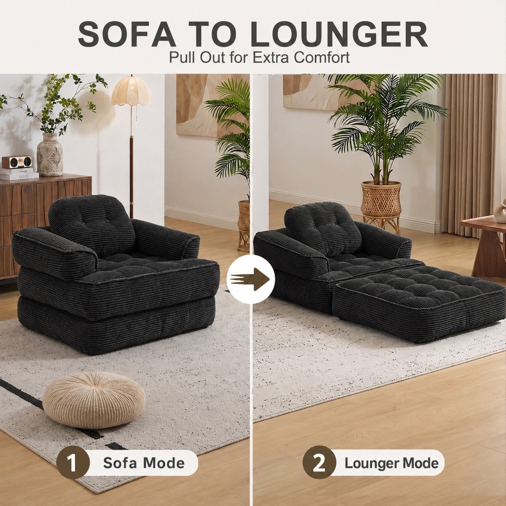 66.9" 2-in-1 Multi-Use Folding Sofa Bed w/ Armrest Corduroy Space-Saving Black