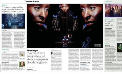 Cynthia Erivo Dracula Theatre West End Review Bram Stoker News Clipping Feb 2 Pg