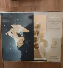 Vintage Hallmark Box 18 Christmas Cards Envelopes MCM Angel Blowing Trumpet Gold