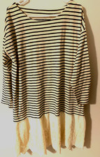 Soft Surroundings Dress Size L Stripes & Lace Ruffle Nautical Beachy Left Bank