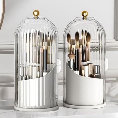1PCS Makeup Brush Holder 360 Rotating Sliding Opening Dustproof for Vanity